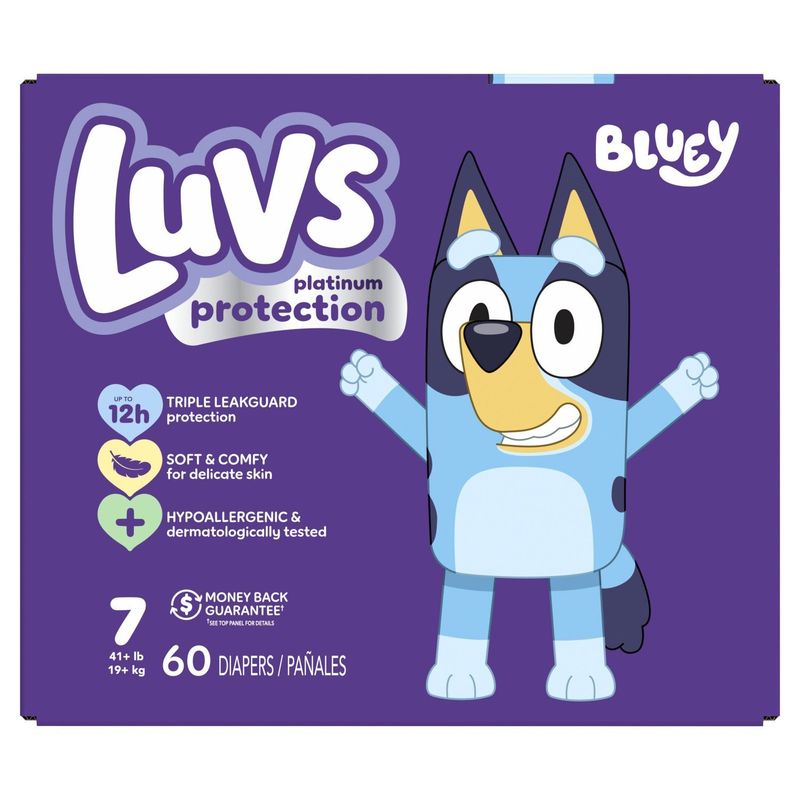 Luvs Bluey Platinum Protection Diapers, Size 7, 41+ lb, 60 count