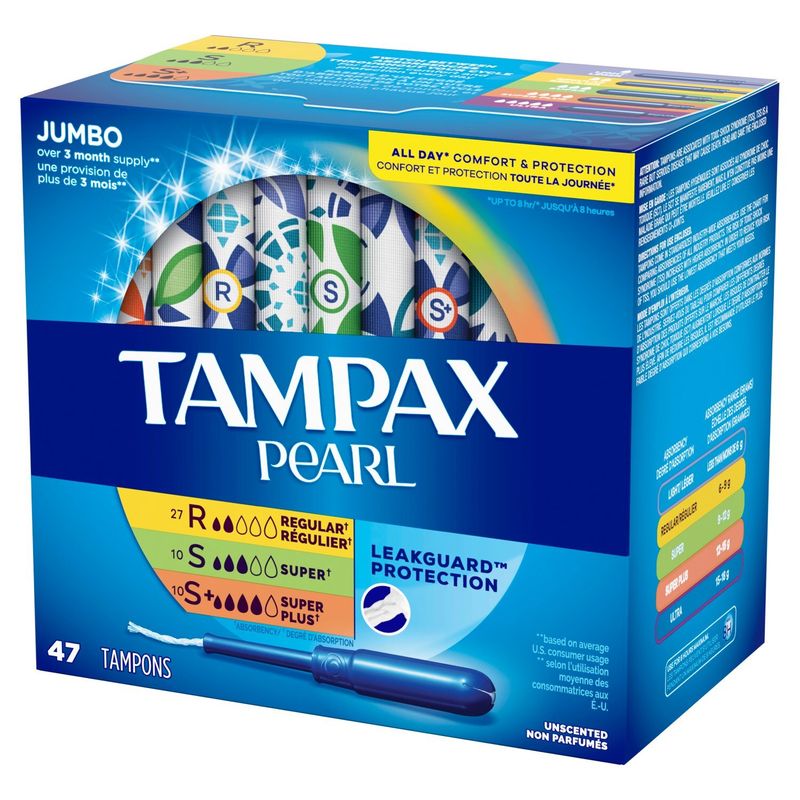 Tampax Pearl Unscented Tampons, 47 count