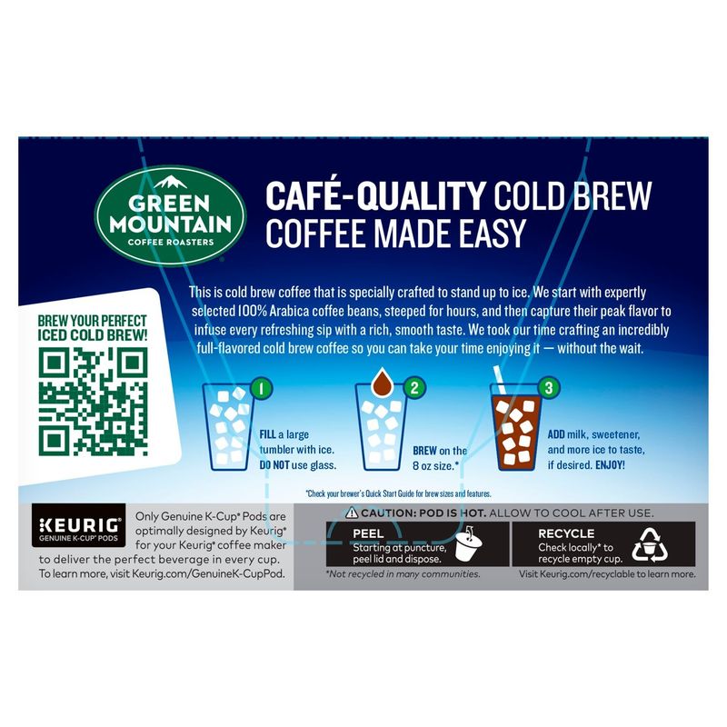 Green Mountain Coffee Roasters Iced Cold Brew Original Black Coffee K-Cup Pods, 10 count, 2.1 oz