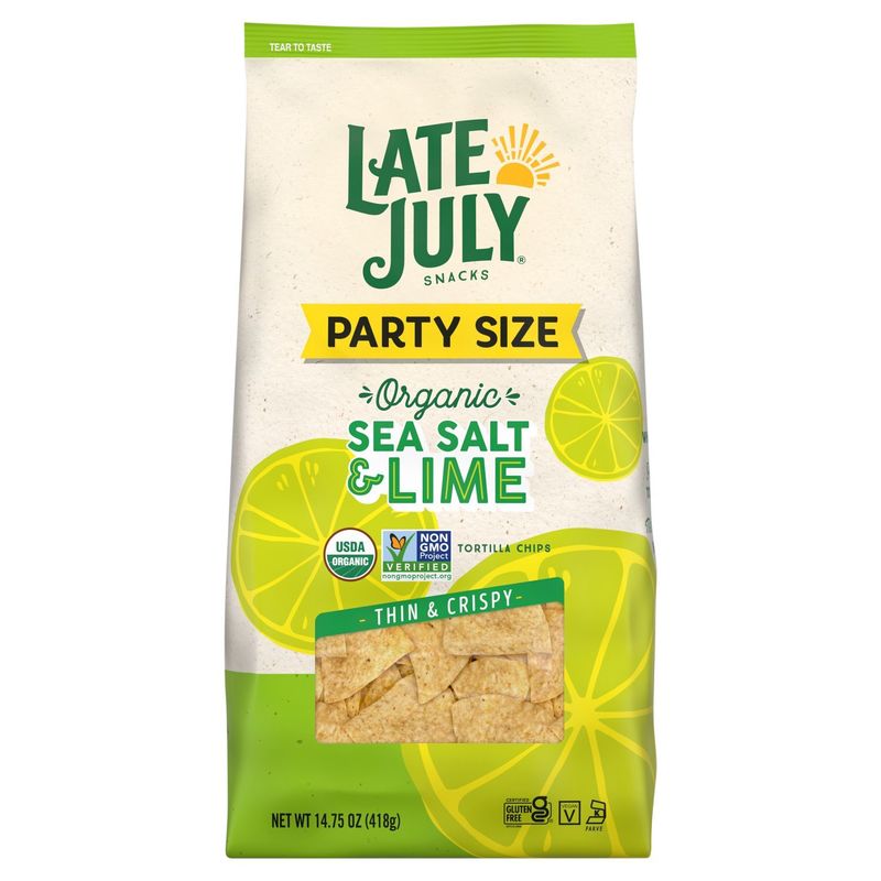 Late July Snacks Organic Sea Salt &amp; Lime Tortilla Chips Party Size, 14.75 oz