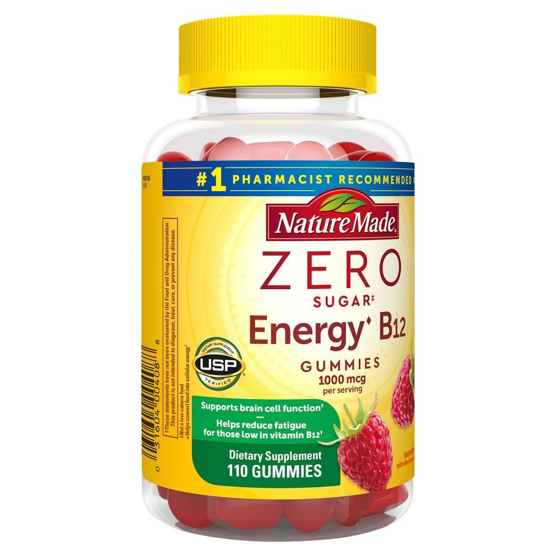 Nature Made Raspberry Zero Sugar Energy B12 Dietary Supplement, 1000 mcg, 110 count