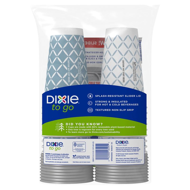 Dixie To Go Insulated Paper Cups &amp; Lids, 18 count, 16 oz