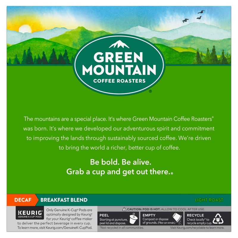 Green Mountain Coffee Roasters Breakfast Blend Decaf Coffee K-Cup Pods, 0.31 oz, 32 count