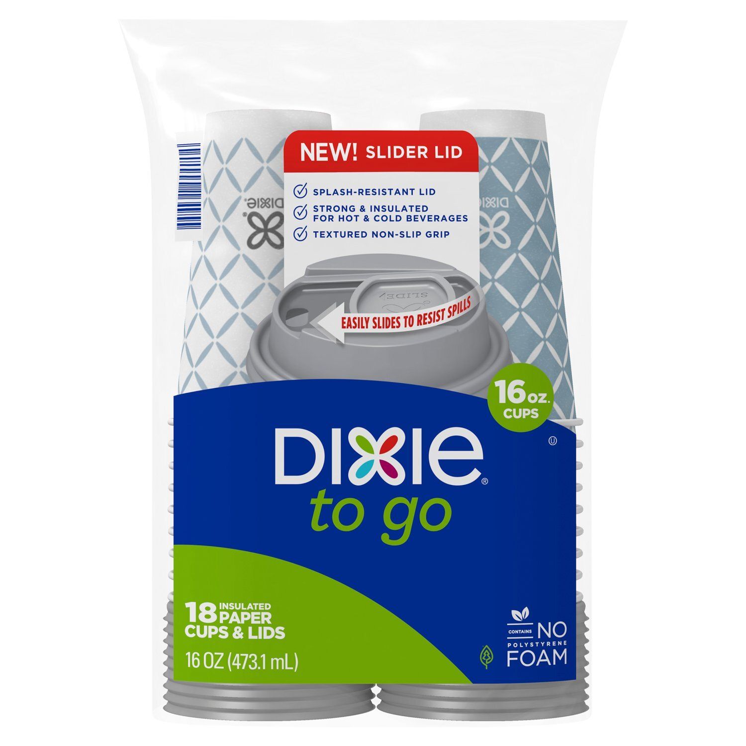 Dixie To Go Insulated Paper Cups &amp; Lids, 18 count, 16 oz