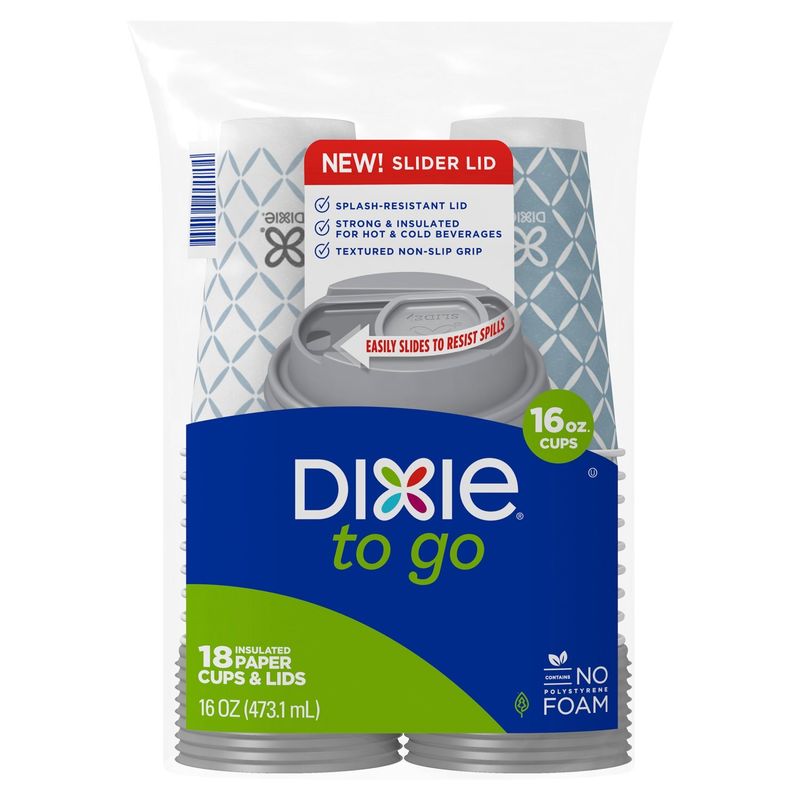Dixie To Go Insulated Paper Cups &amp; Lids, 18 count, 16 oz