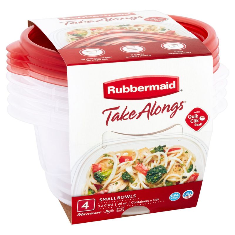 Rubbermaid Take Alongs Small Bowls 3.2 Cups 26 oz Containers + Lids, 4 count