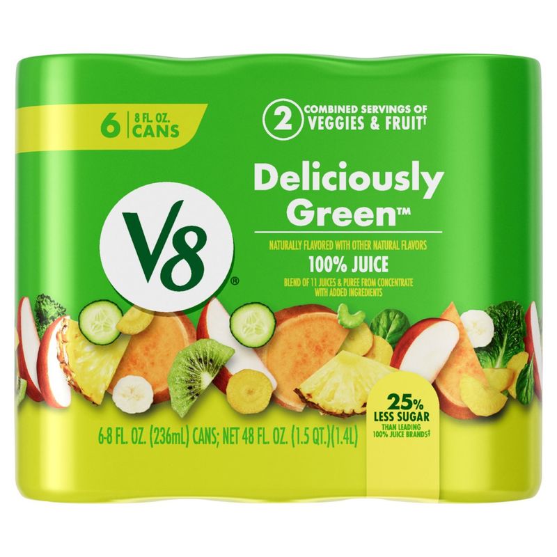V8 Deliciously Green 100% Juice, 8 fl oz, 6 count