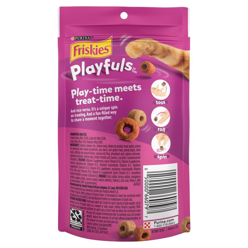 Purina Friskies Playfuls with Real Salmon and Shrimp Flavor Cat Treats, 2.1 oz