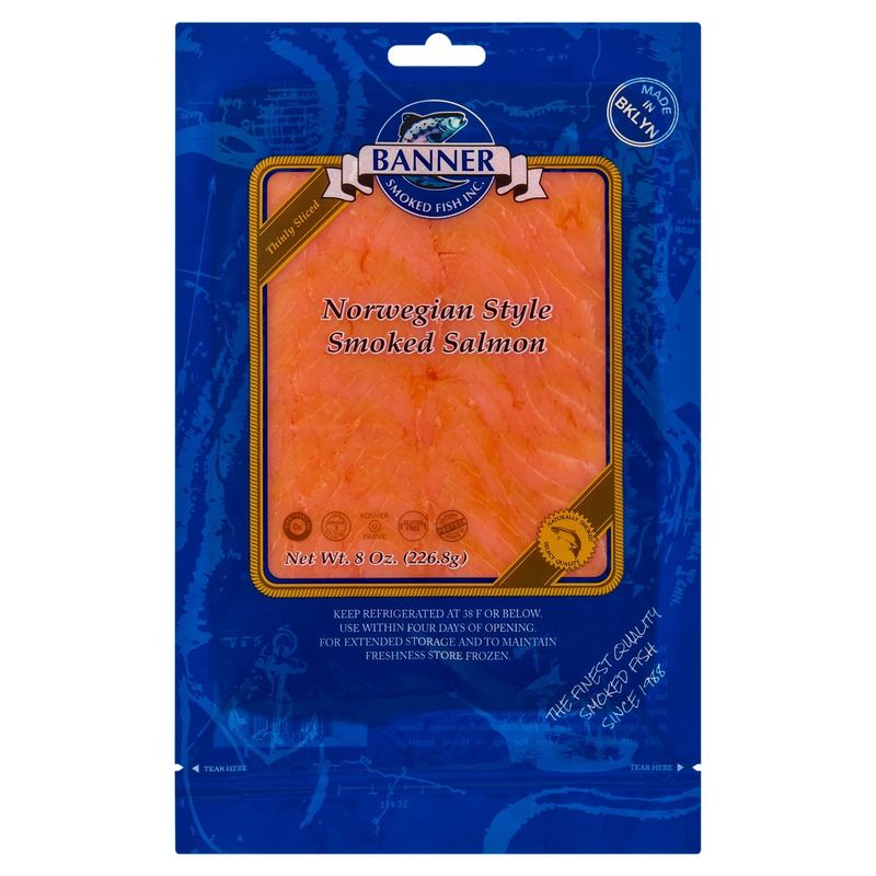 Banner Smoked Fish Inc. Thinly Sliced Norwegian Style Smoked Salmon, 8 oz