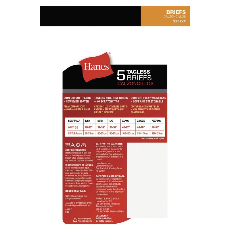 Hanes Tagless Briefs, 5 count