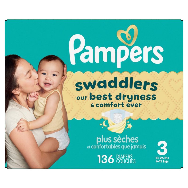 Pampers Swaddlers Diapers, Size 3, 13-26 lbs, 136 count