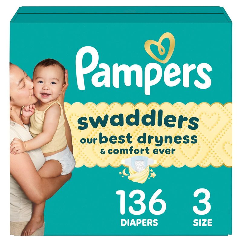 Pampers Swaddlers Diapers, Size 3, 13-26 lbs, 136 count