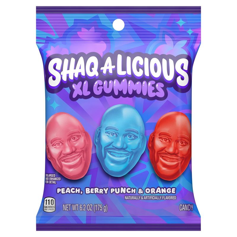 Shaqalicious Peach, Berry Punch &amp; Orange Xl Gummies Candy, 6.2 oz