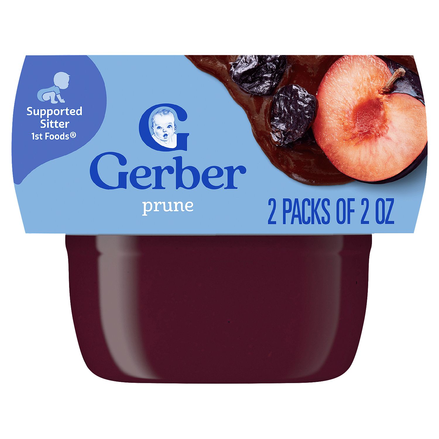 Gerber 1st Foods Prune Baby Food, Supported Sitter, 2 oz, 2 count