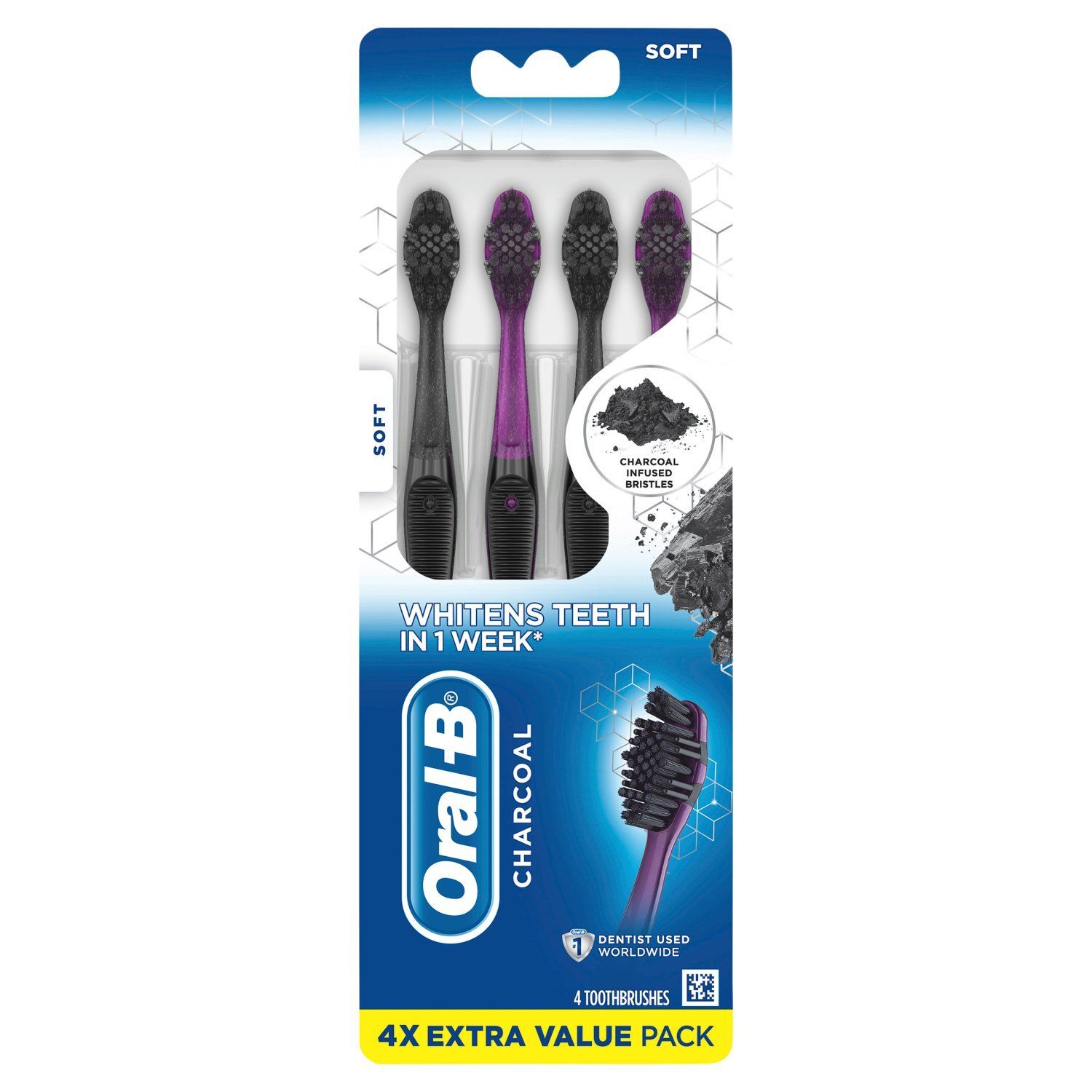 Oral-B Charcoal Soft Toothbrushes 4x Extra Value Pack, 4 count