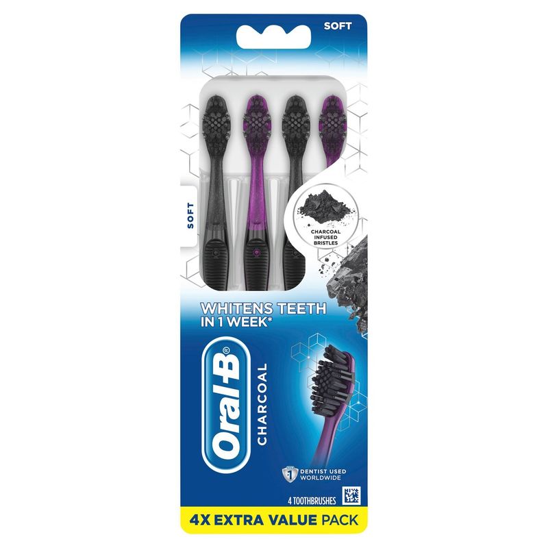 Oral-B Charcoal Soft Toothbrushes 4x Extra Value Pack, 4 count
