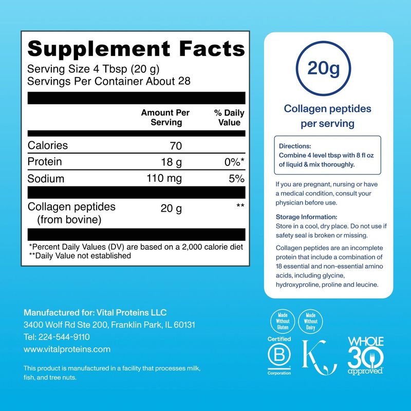 Vital Proteins Collagen Peptides Unflavored Dietary Supplement, 20 oz