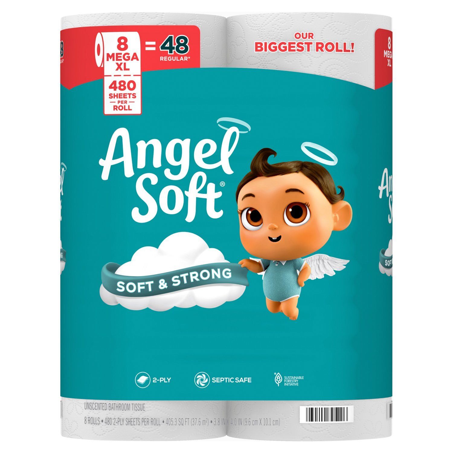 Angel Soft Unscented Bathroom Tissue, 480 2-ply sheets per roll, 8 count