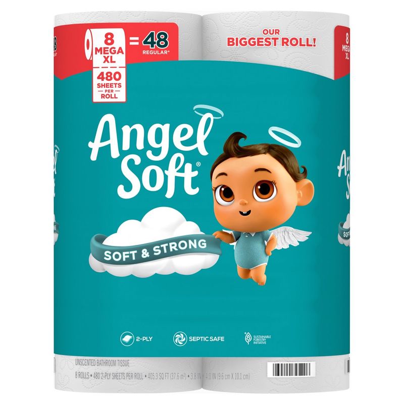 Angel Soft Unscented Bathroom Tissue, 480 2-ply sheets per roll, 8 count