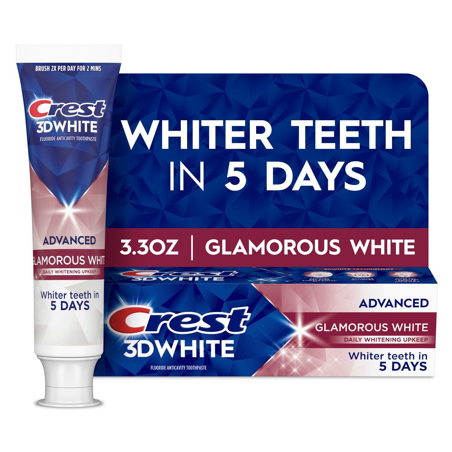 Crest 3DWhite Advanced Glamorous White Teeth Whitening Toothpaste, 3.3 oz