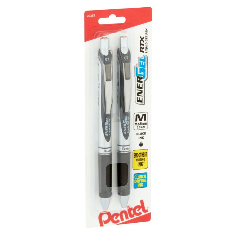 Pentel EnerGel RTX Medium 0.7mm Black Ink Liquid Gel Pen, 2 count