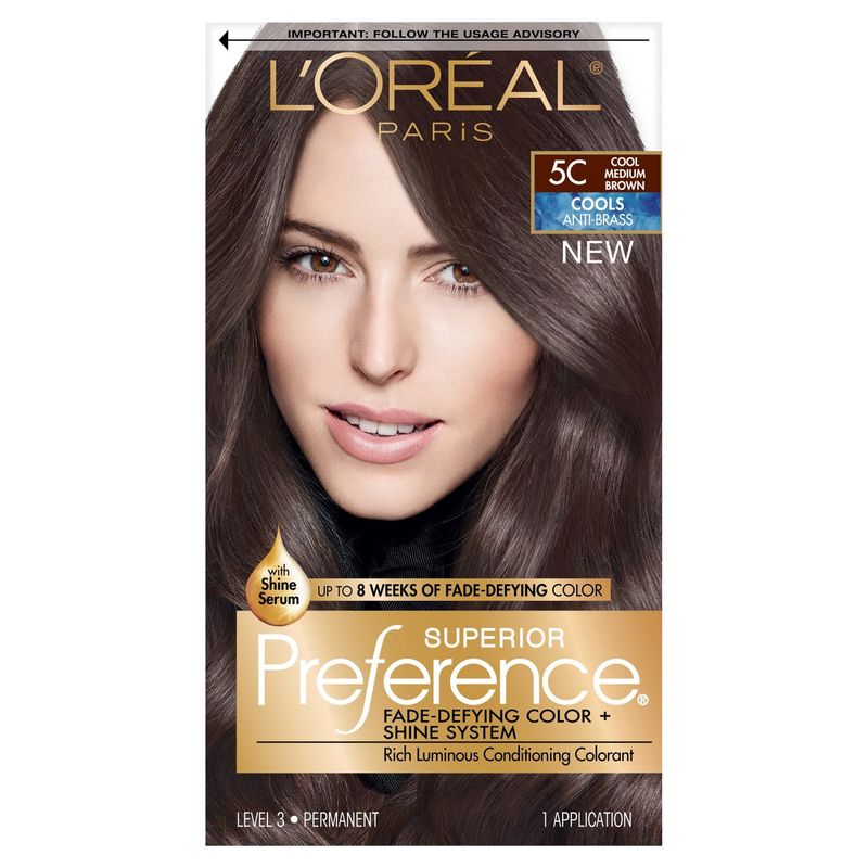 L'Oréal Paris Superior Preference 5C Cool Medium Brown Permanent Haircolor, 1 application