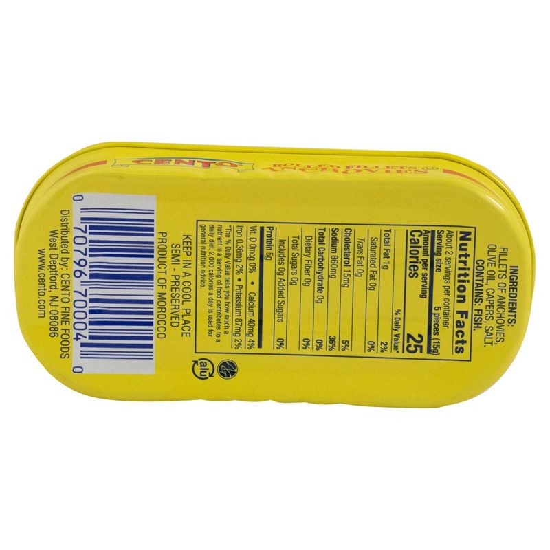 Cento Rolled Fillets Anchovies with Capers in Olive Oil, 2 oz