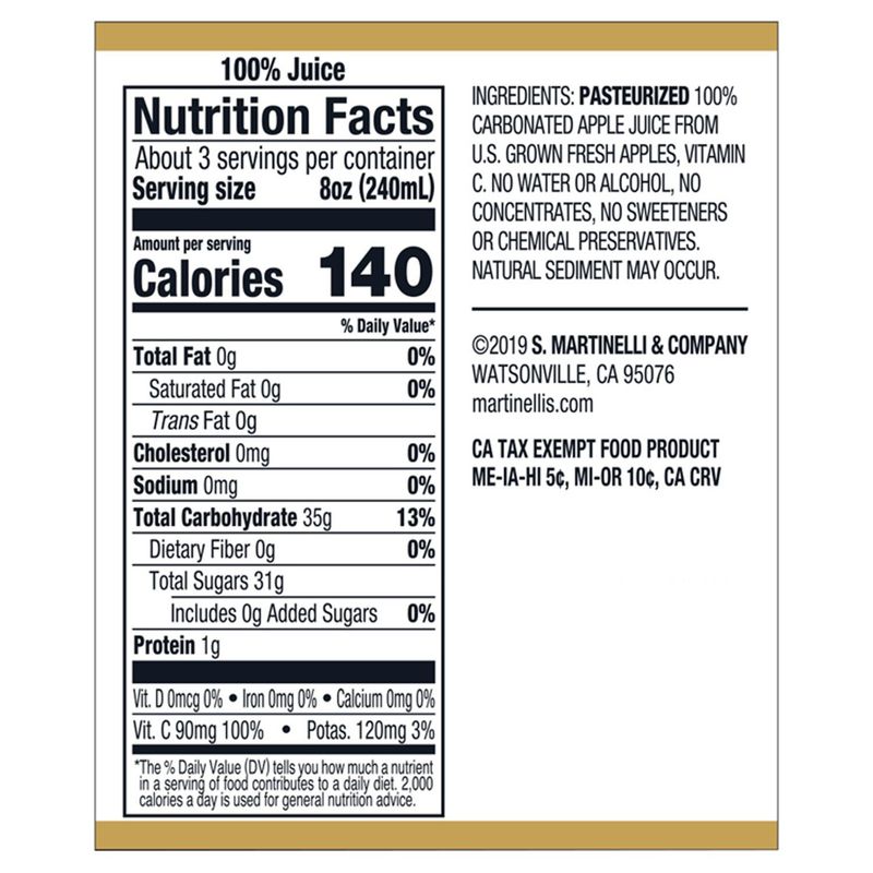 Martinelli's Gold Medal Sparkling Cider 100% Juice, 25.4 fl oz