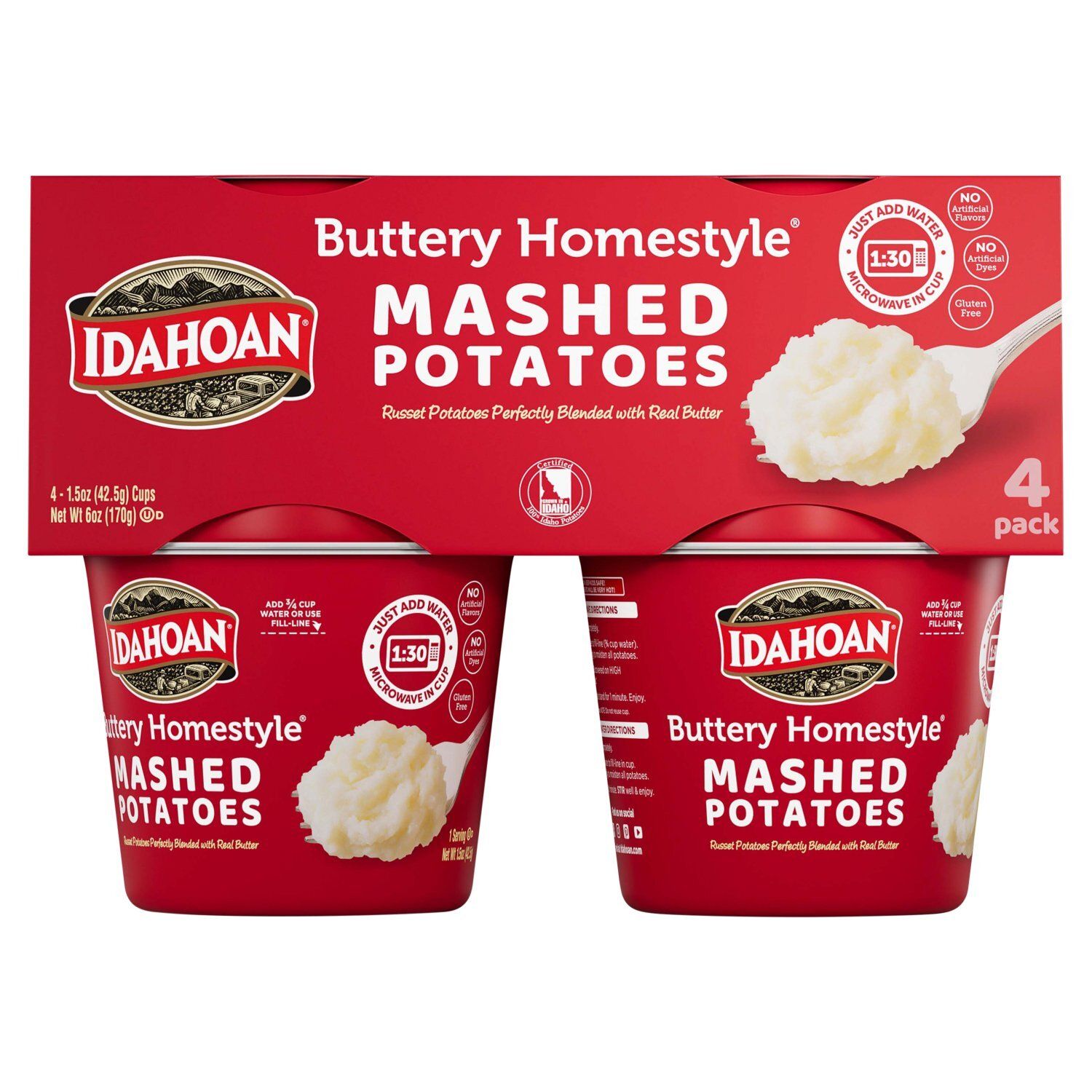 Idahoan Buttery Homestyle Mashed Potatoes, 1.5 oz, 4 count