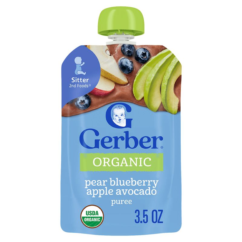 Gerber 2nd Foods Organic Pear Blueberry Apple Avocado Puree Baby Food, Sitter, 3.5 oz