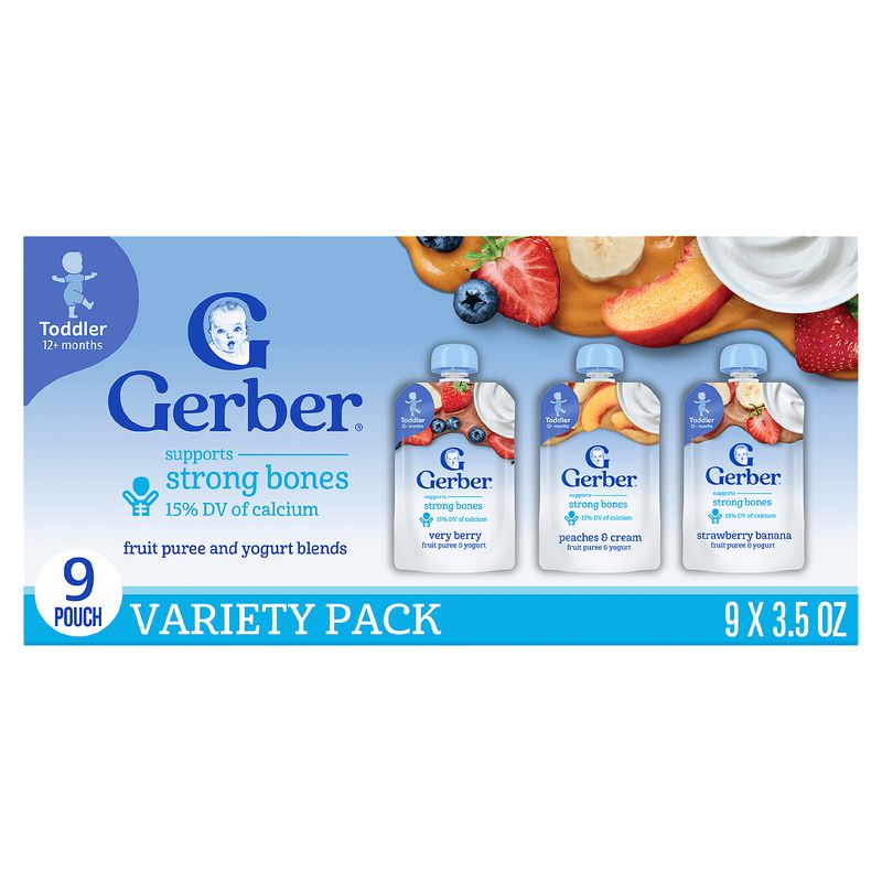 Gerber Fruit Puree Baby Food Variety Pack, Toddler 12+ months, 3.5 oz, 9 count