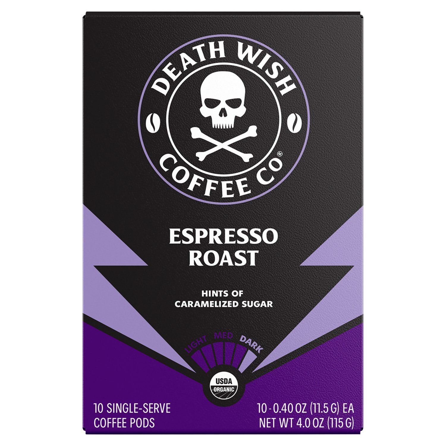 Death Wish Coffee Co Dark Espresso Roast Single-Serve Coffee Pods, 0.40 oz, 10 count