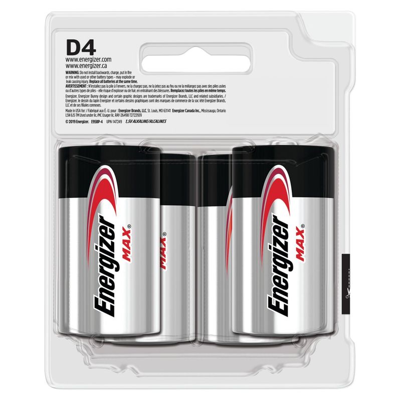 Energizer MAX D Batteries (4 Pack), D Cell Alkaline Batteries