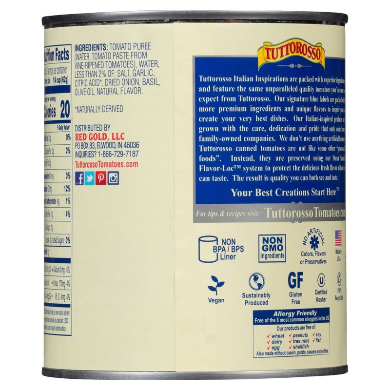 Tuttorosso Italian Inspiration Italian Style Tomato Sauce with Basil, Garlic &amp; Olive Oil, 28 oz