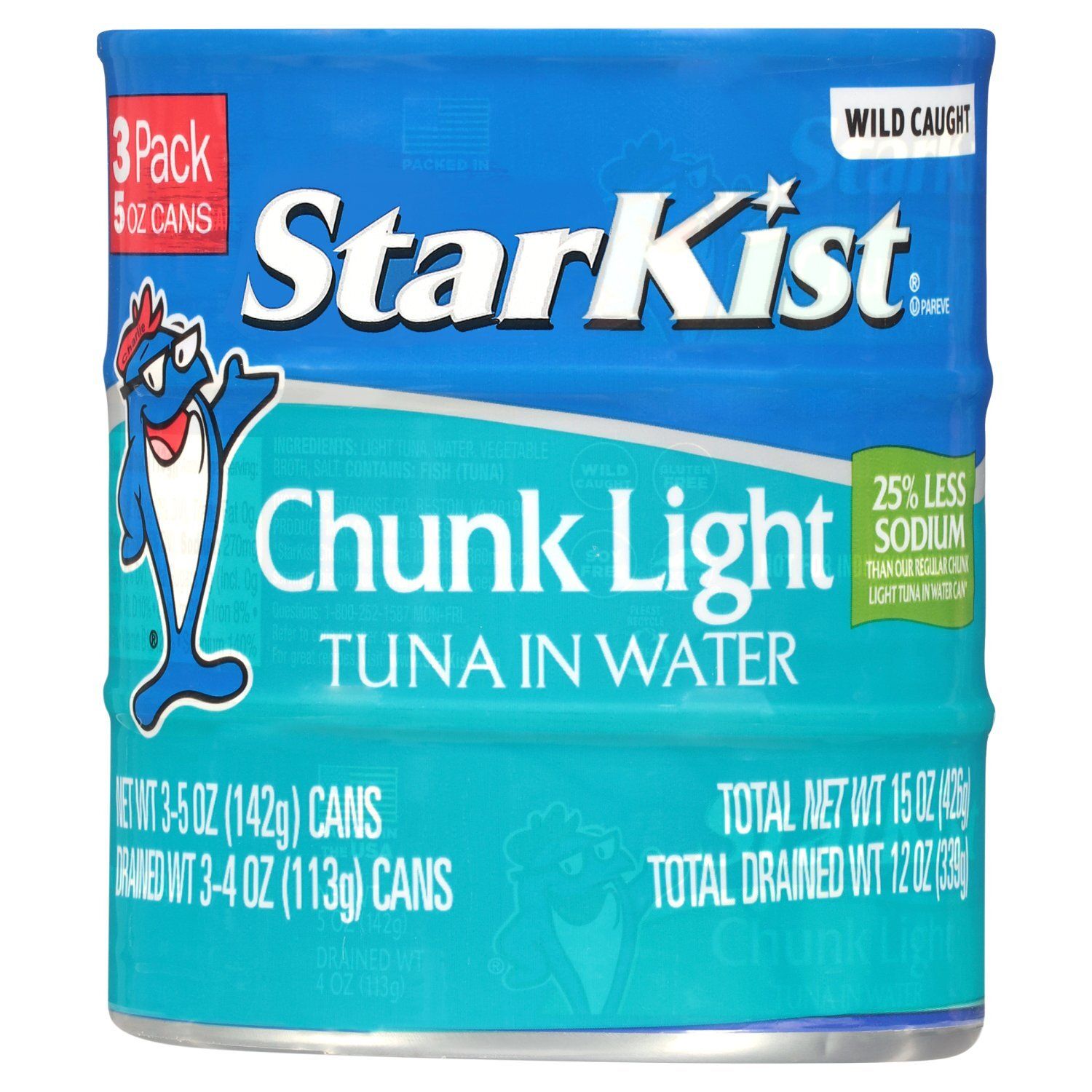 StarKist 25% Less Sodium Chunk Light Tuna in Water, 5 oz, 3 count