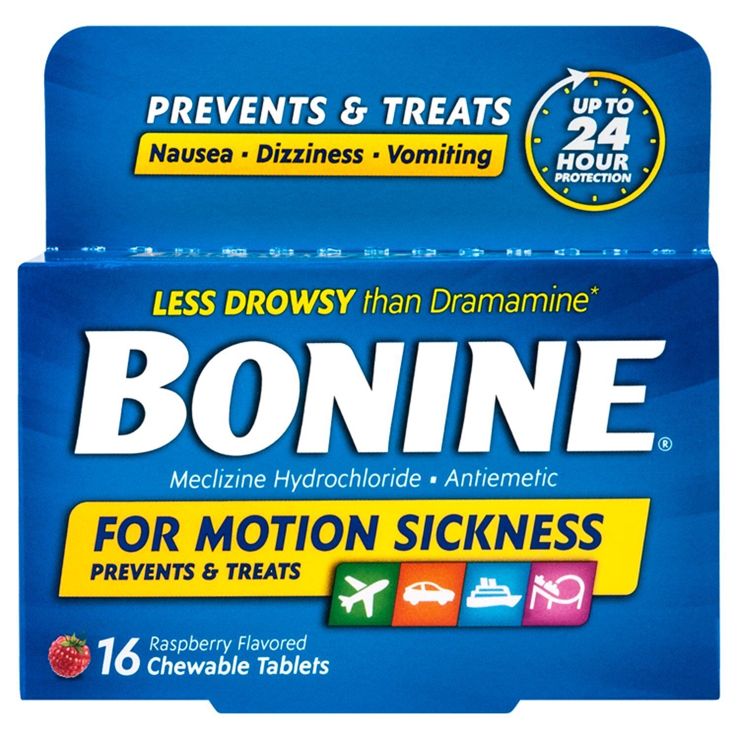 Bonine Raspberry Flavored Chewable Tablets, 16 count