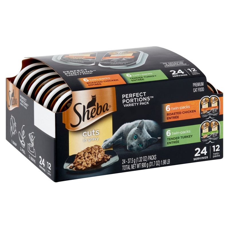 Sheba Perfect Portions Cuts in Gravy Premium Cat Food Variety Pack, 1.32 oz, 24 count