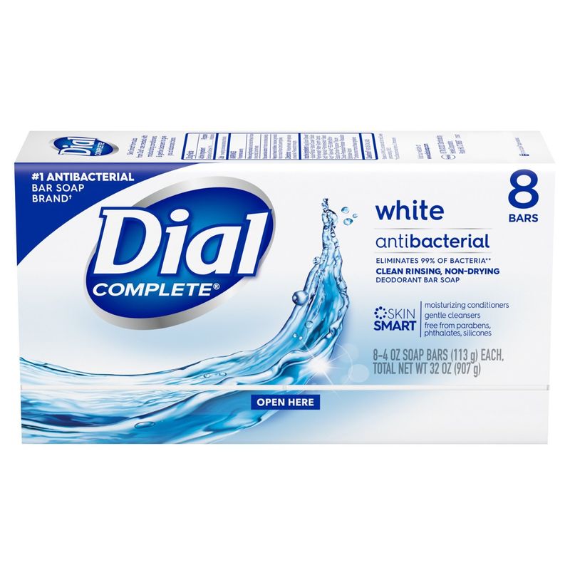 Dial Complete White Antibacterial Deodorant Bar Soap, 4 oz, 8 count