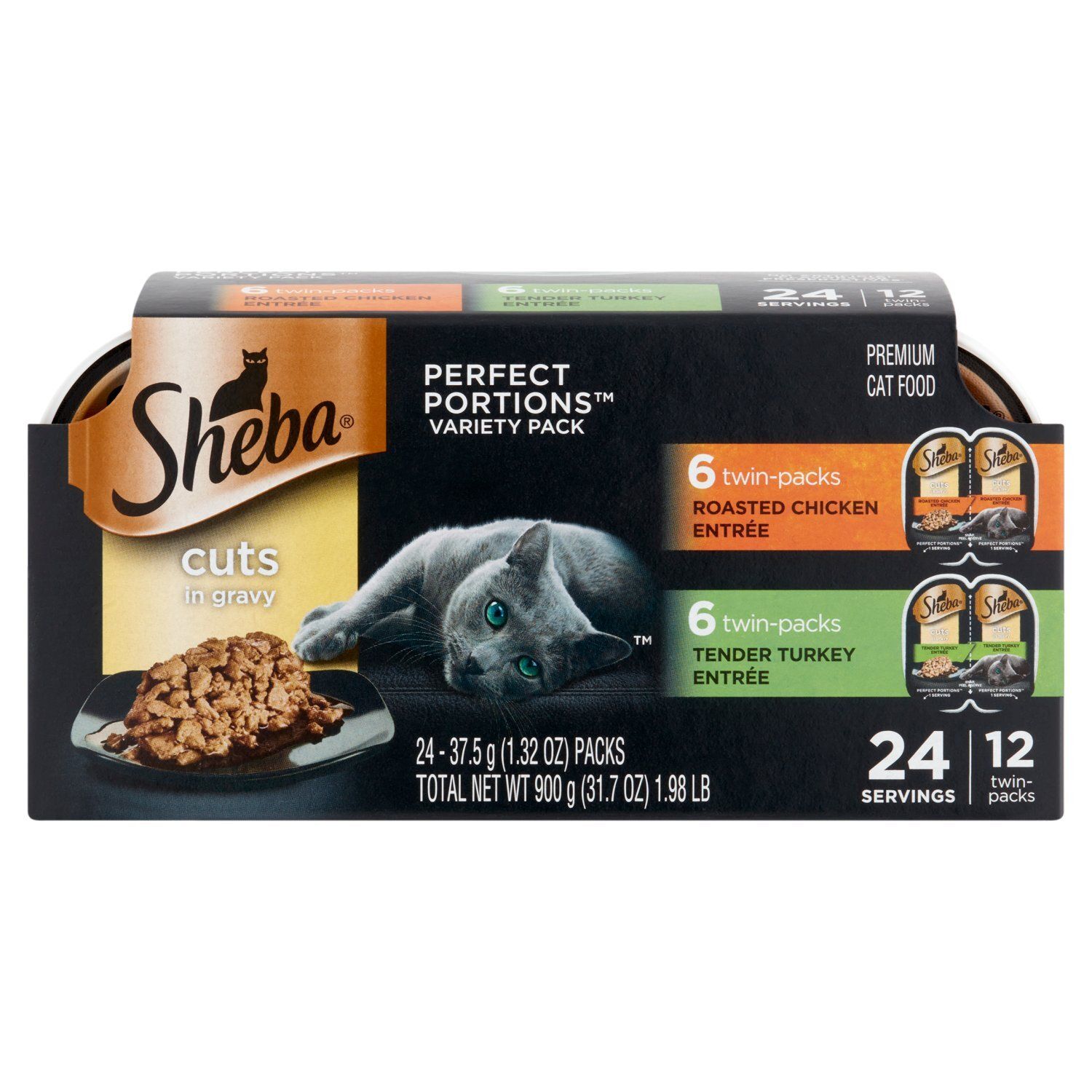 Sheba Perfect Portions Cuts in Gravy Premium Cat Food Variety Pack, 1.32 oz, 24 count
