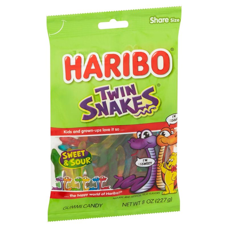Haribo Twin Snakes Sweet &amp; Sour Gummi Candy Share Size, 8 oz