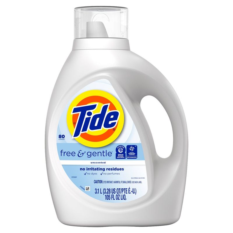 Tide Free &amp; Gentle Liquid Laundry Detergent, 105 fl oz, 80 Loads