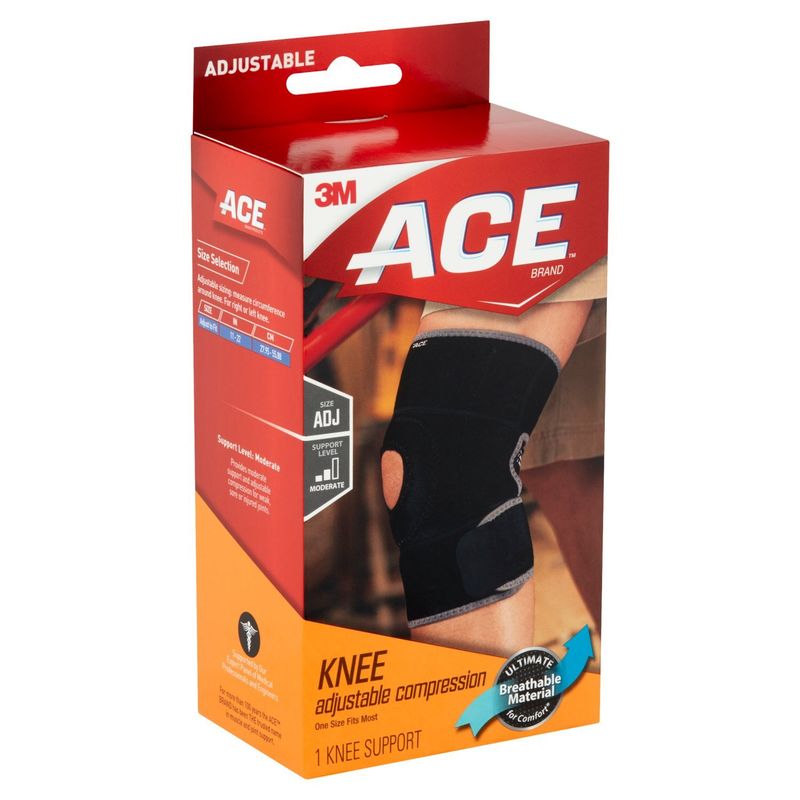 ACE™ Brand Knee Support, Adjustable, Black/Gray, 1/Pack