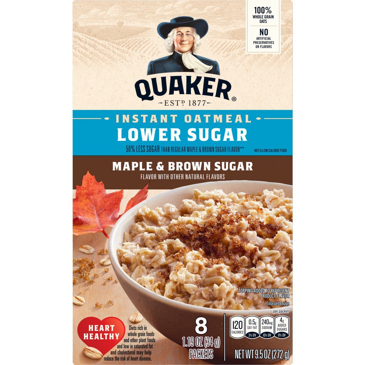 Quaker Instant Oatmeal Maple &amp; Brown Sugar 1.19 Oz 8 Count