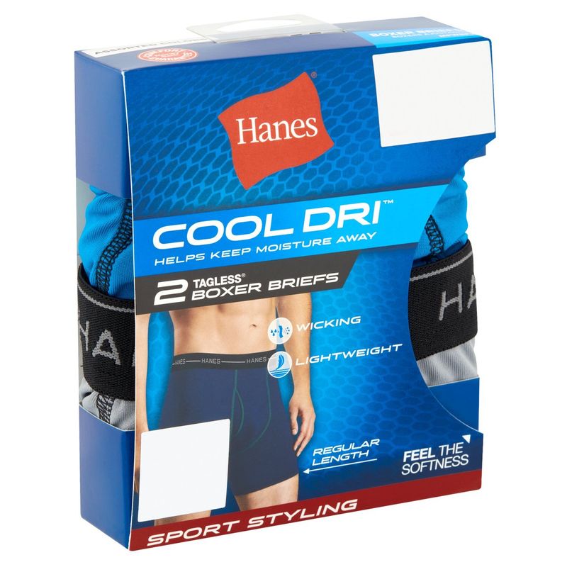 Hanes Cool Dri Assorted Colors Tagless Boxer Briefs, 2 count