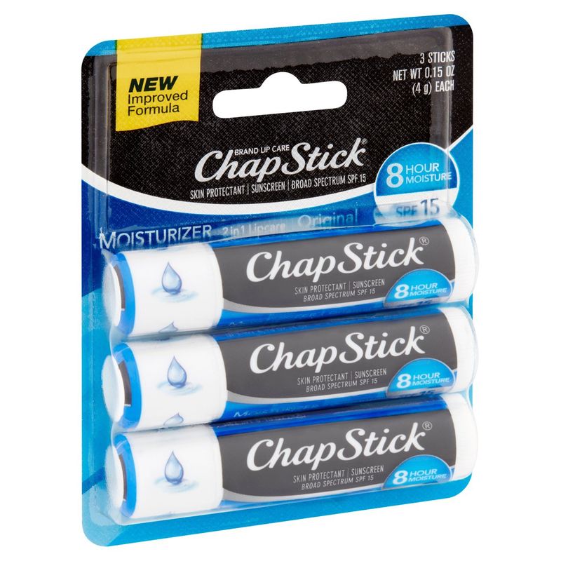 ChapStick Skin Protectant Broad Spectrum Sunscreen Lip Balm, SPF 15, 0.15 oz, 3 count