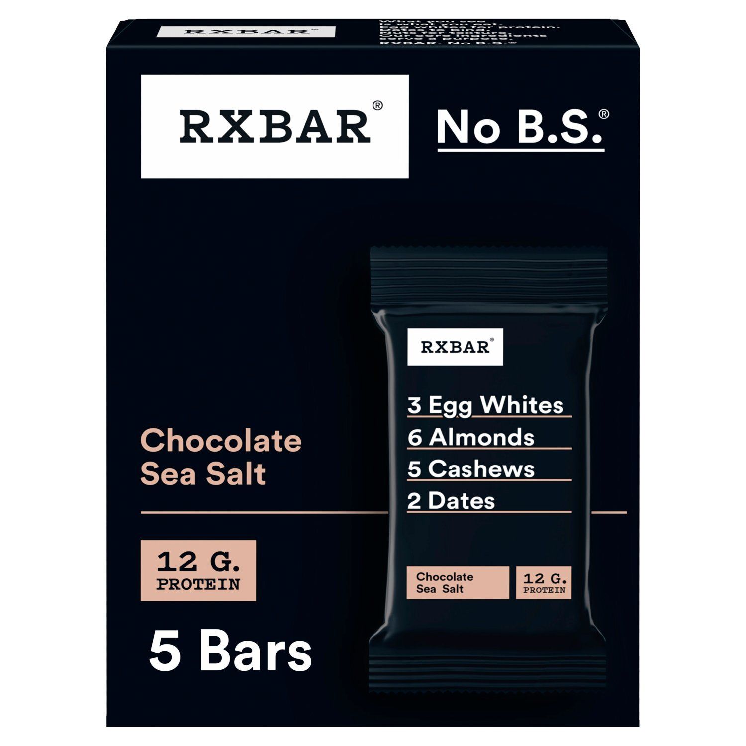 RXBAR No B.S. Chocolate Sea Salt Protein Bars, 1.8 oz, 5 count