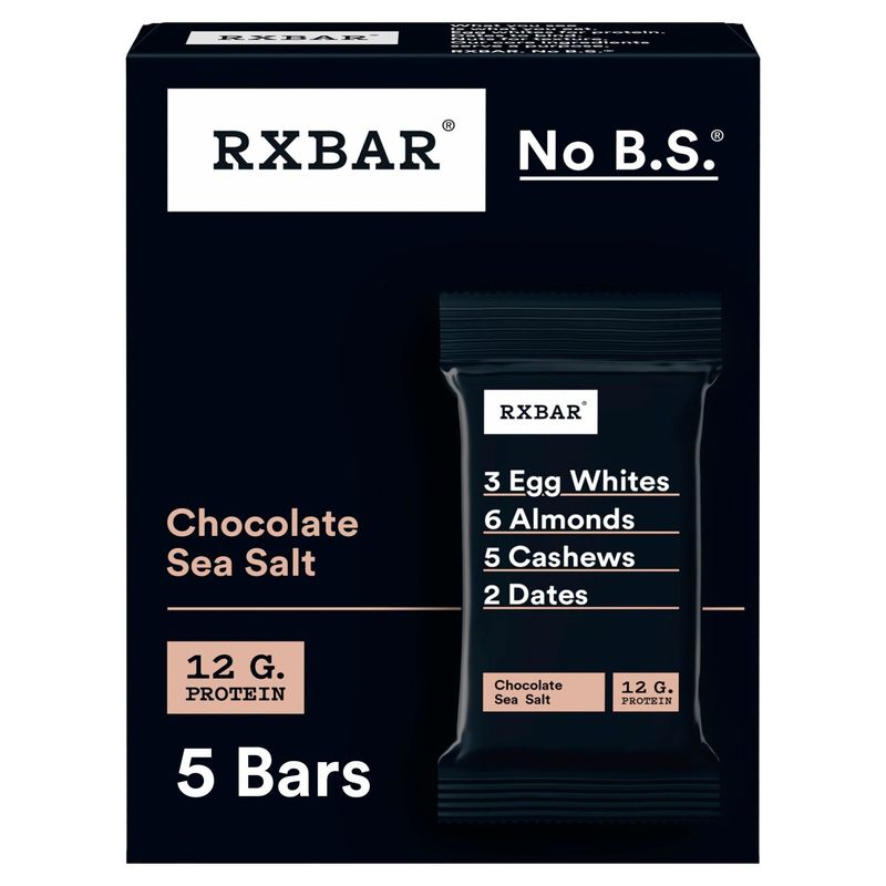 RXBAR No B.S. Chocolate Sea Salt Protein Bars, 1.8 oz, 5 count