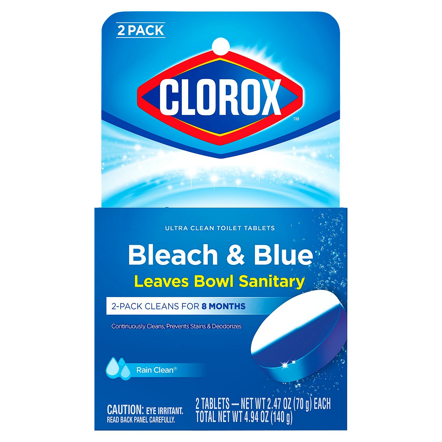 Clorox Bleach &amp; Blue Rain Clean Toilet Bowl Cleaner Tablets, 2.47 oz, 2 count