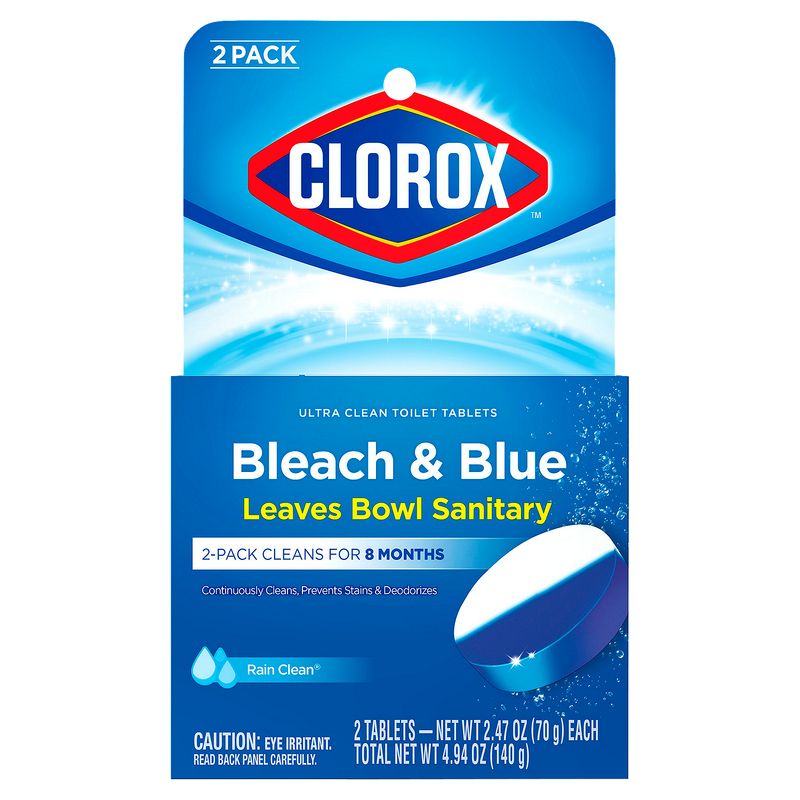 Clorox Bleach &amp; Blue Rain Clean Toilet Bowl Cleaner Tablets, 2.47 oz, 2 count