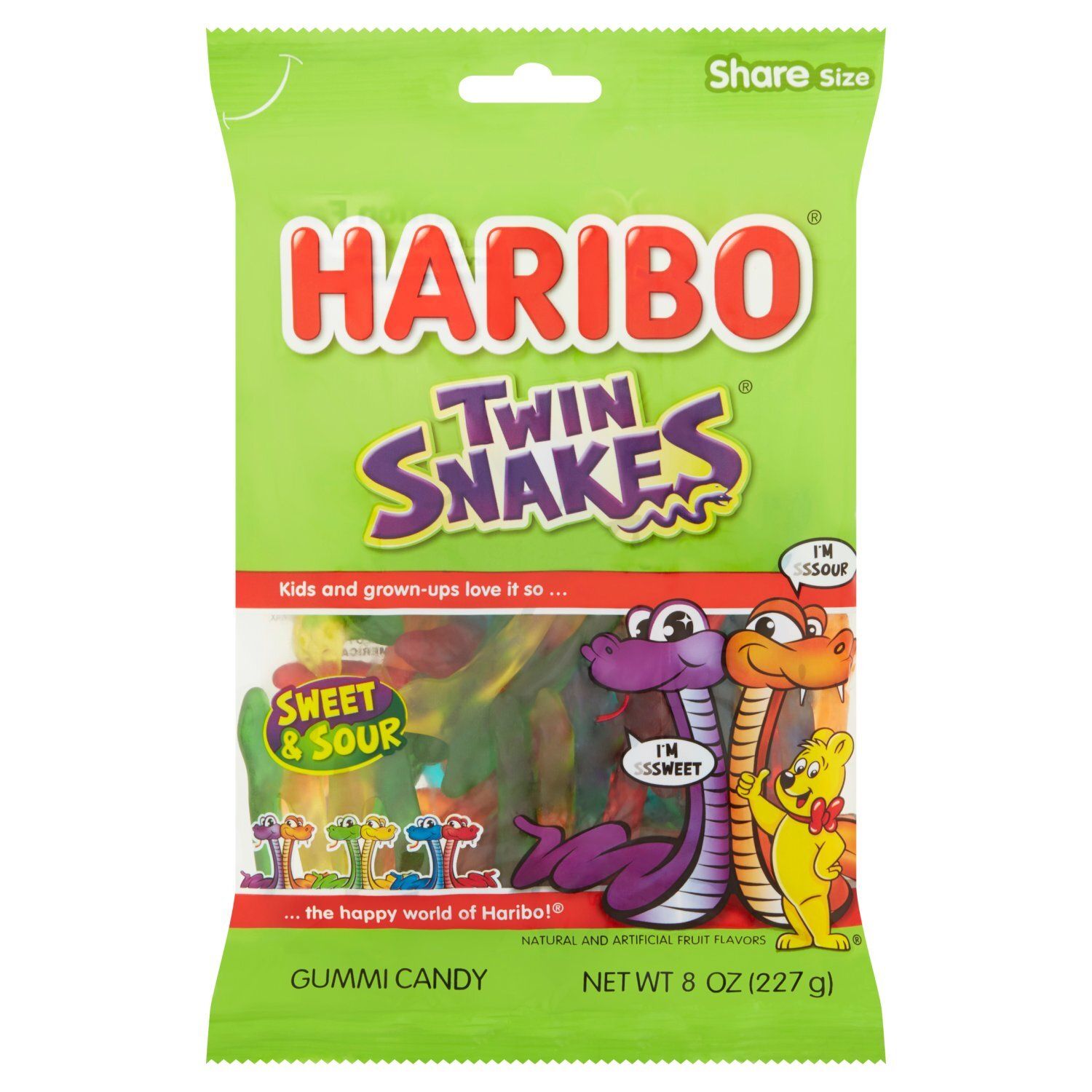 Haribo Twin Snakes Sweet &amp; Sour Gummi Candy Share Size, 8 oz